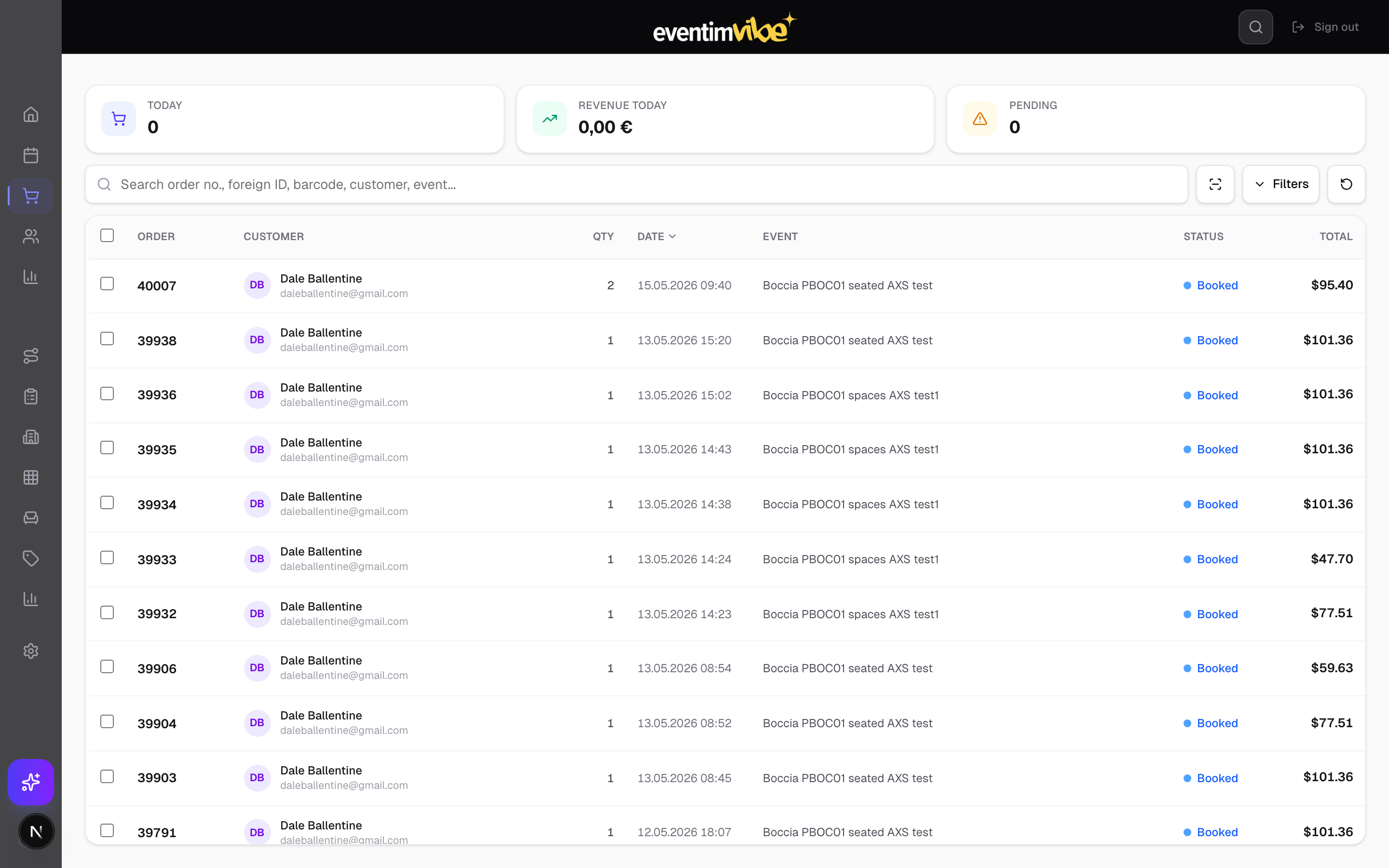 Orders list