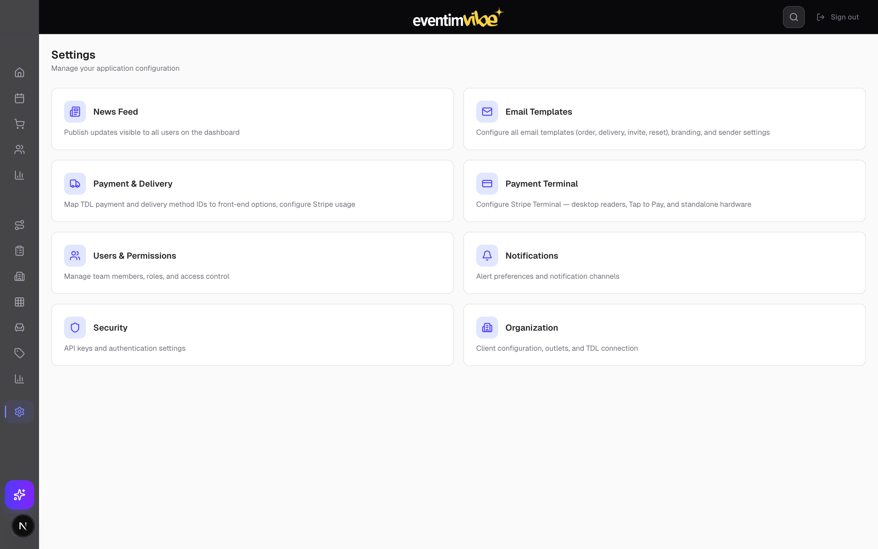 Settings hub